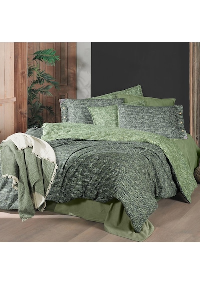 Glamis King Size Battal Boy %100 Pamuk Flanel Pazen Nevresim Takımı Yeşil Yeşil