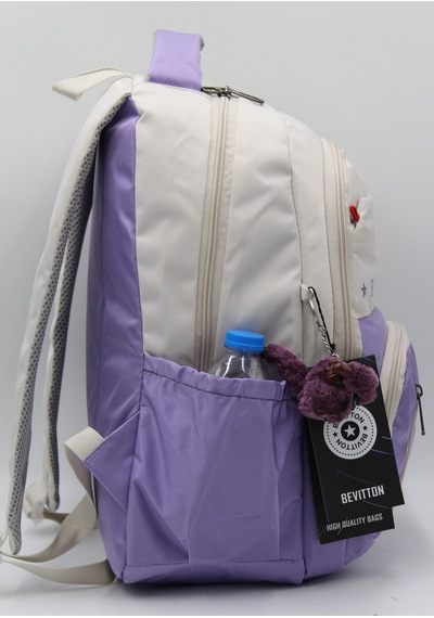 Bevitton Özel Su İtici Kumaş Unisex Bej-lila Okul Çantası 34400