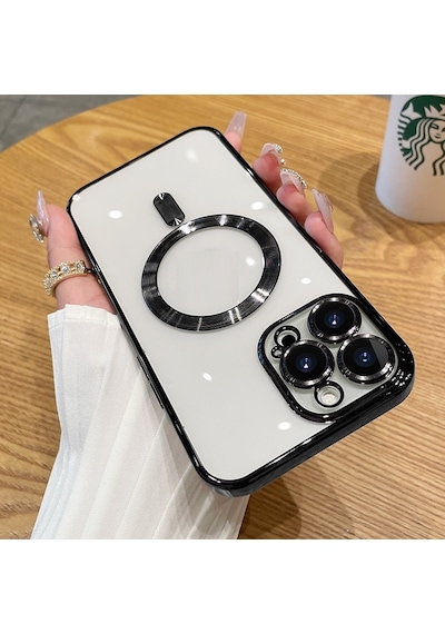 Apple Uyumlu iPhone 15 Pro Kılıf Magsafe Kamera Lensli Korumalı Şeffaf Silikon Kapak