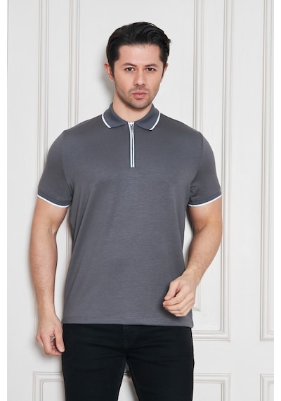 Erkek Jeuss Oysho Kumaş Fermuarlı Yakalı Füme Tshirt