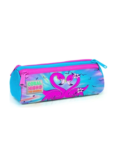Coral High Mavi Pembe Flamingo Üç Bölmeli Kalem Çantası - Kız Çocuk Çok Renkli