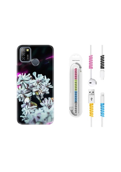 Infinix Smart 5 Kılıf Kablo Koruyuculu Beyaz Çiçekler 1888