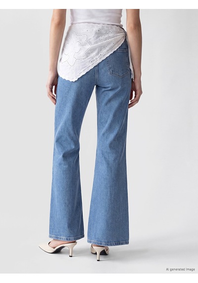 Lcw Modest İndigo Beli Fularlı Flare Kadın Jean Pantolon