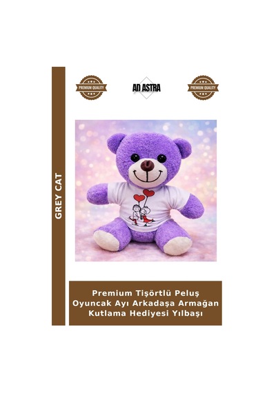Premium Tişörtlü Peluş Oyuncak Ayı Arkadaşa Armağan Kutlama Hediyesi Yılbaşı Çok Renkli