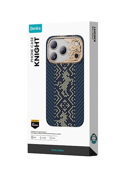 İphone 17 Pro Max Kılıf M-safe Özellikli Karbon Fiber Benks Knight Armorair Kevlar Kapak Lacivert