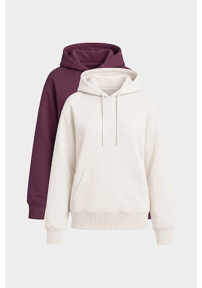 TOMMYLIFE Standart Kapüşonlu 2li Paket Ekru-soft Vişne Kadın Sweatshirt - 97321 Ekru - Kırmızı