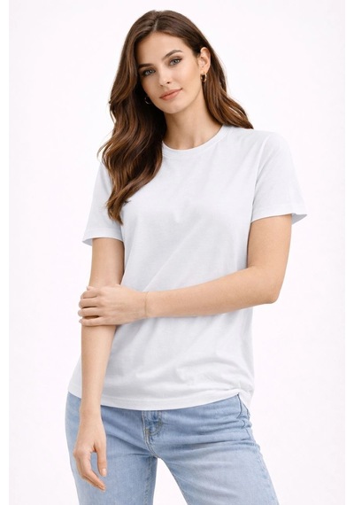 Alfanora Kadın Bisiklet Yaka Tişört Regular Kalıp Basic Pamuklu Günlük Kullanım T-shirt - Beyaz Beyaz