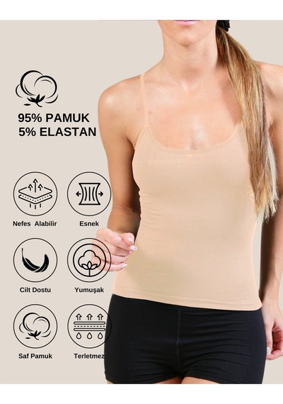 Alya Underwear Kadın Pamuklu Ip Askılı Oval Yaka Atlet 3'lü, 3 Adet Ten Çok Renkli T01