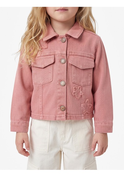 Koton Yıldız Nakışlı Pamuklu Kapaklı Cepli Uzun Kollu Denim Ceket Pembe 7wmg60002ad Açık Pembe