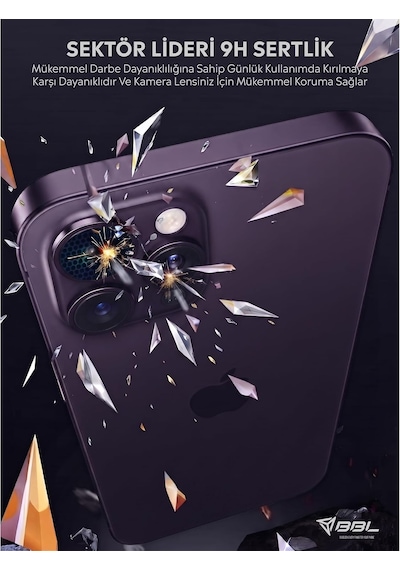 İphone 14 Pro / 14 Pro Max İle Uyumlu Kamera Lens Koruyucu Alüminyum Alaşım Çerçeveli Telefon Lensi Temperli Cam Koruma Mor