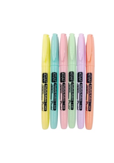 Kraf 345 Fosforlu Kalem Tipi Pastel Renkler 6'lı Paket Çok Renkli