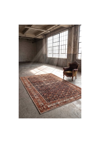 Artloop İstanbul Kahverengi Etnik Vintage Desenli Dokuma Tabanlı Şönil Halı Al 636 Kahverengi - Etknik
