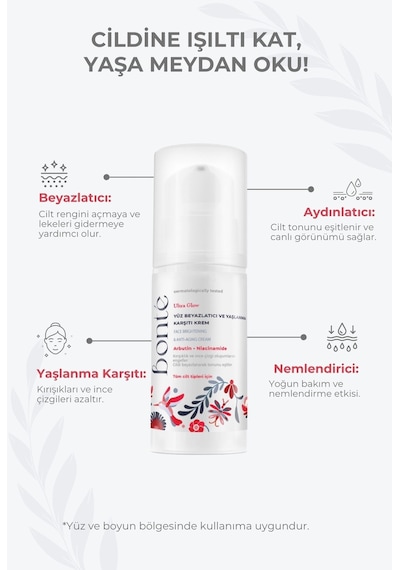 Bonte Ultra Glow Yüz Beyazlatıcı ve Krem 50 ML