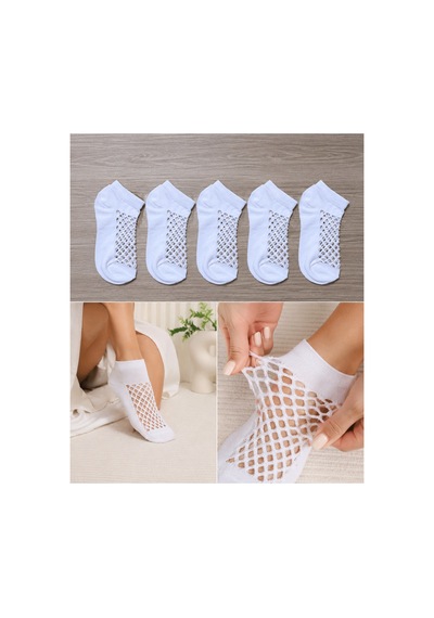 Hitit Socks Kadın 5 Çift Premium Kalite File Tasarım Bilek Çorabı Beyaz