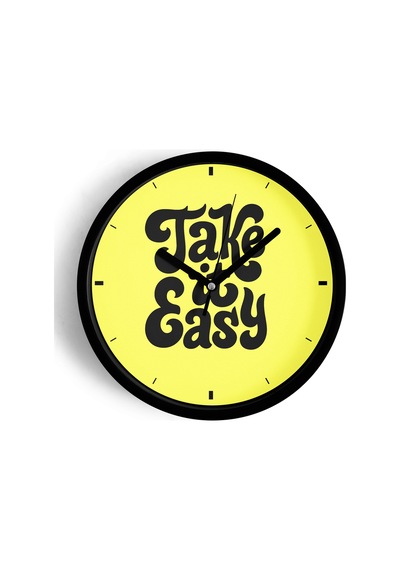 Modern Yazılı Tasarım - '' Take It Easy '' Duvar Saati - 25cm - Önü Camlı Siyah Kasa-jh0915 Siyah