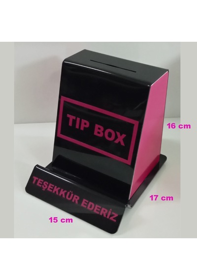 Tip Box Bahşiş Kutusu, Sadaka Kutusu ve Kumbara Pembe-Siyah Pleksi