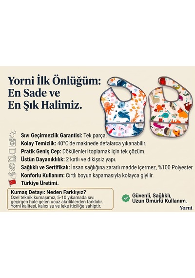 2 Adet Ekonomik Set 6-24 Ay Zoo Ve Seaworld Desen Sıvı Geçirmeyen Cepli Cırtlı Mama Önlüğü Belirtilmemiş