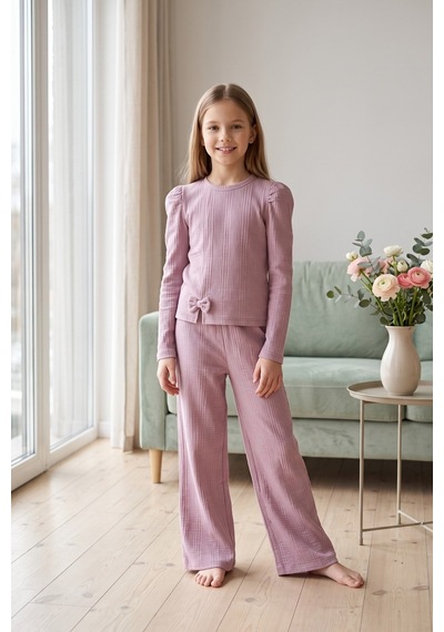 New Kids Kız Takım Çocuk Uzun Kol Glk Fiyonk Detaylı Kız Takım -91226 Gül Kurusu