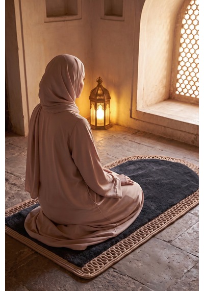 Merplush Mihraplı Peluş Seccade 75x130 Cm Süet Taban Yıkanabilir Yumuşak Namaz Halısı Siyah - Taba