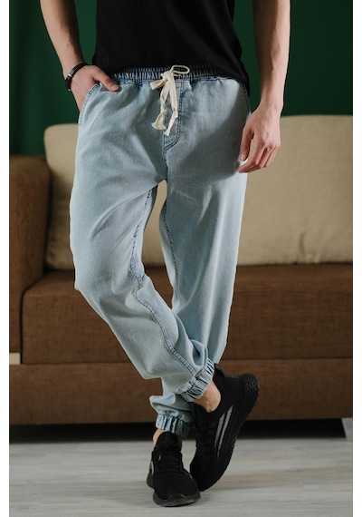 Oksit Zessi Paçası Ve Beli Lastikli Slim Fit Likralı Kot Jogger Pantolon Siyah