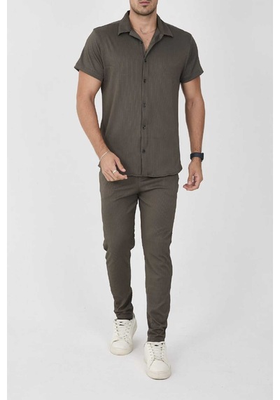 Mcz Giyim Haki Renk Ottoman Kumaş Slim Fit Erkek Pantolon - Gömlek Alt Üst Takım