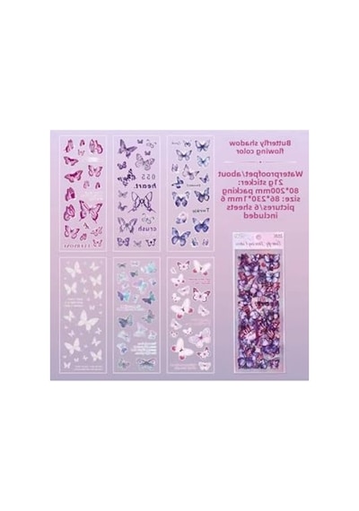 6 Sayfa 127 Adet Mor Kelebek Sticker Seti, Ajanda Ve Planlayıcı Abanoz