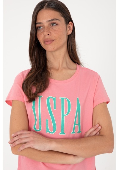 U.S. Polo Assn. Kadın Pembe Bisiklet Yaka Tişört 50305842-VR041