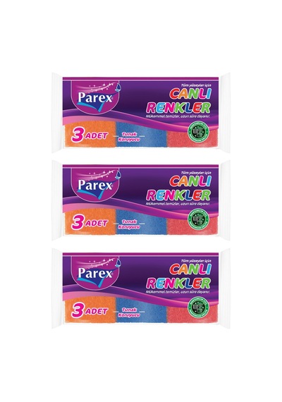 Parex Canlı Renkler 3'lü Sünger Oluklu Üçlü Paket