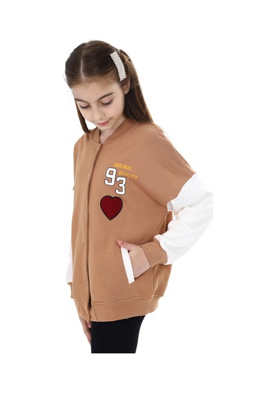 Toontoy Kız Çocuk Baskılı Kolej Hırka Kahverengi
