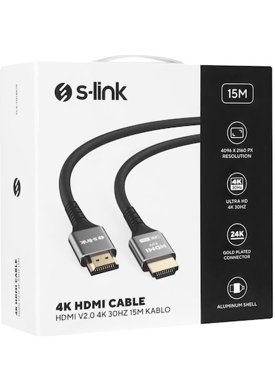 S-link SLX-HD4K15 19+1 HDMI To HDMI 15M Metal v2.0 4K 30Hz Kablo