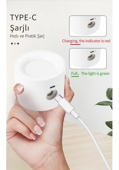 Led Kablosuz 360 Dönen Şarjlı Yatak Başı Çalışma Masası Ledli Duvar Aplik 3 Renk Işıklı Gece Lambası Çok Renkli