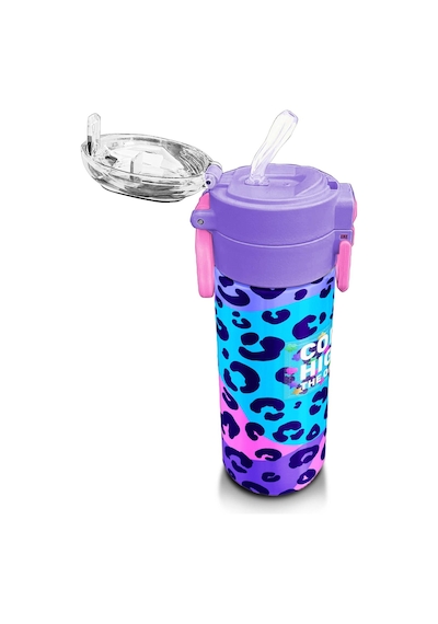 Coral High Kids Mor Leopar Desenli Pipetli Ve Direkt İçim Çelik Termos 500 Ml 31846 Mor - Mavi