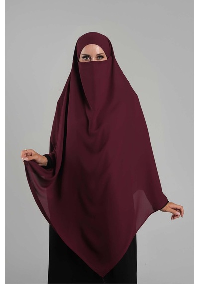 Hürrem Bone Bordo Pratik Hazır Geçmeli Tesettür Eşarp Krep Bağcıklı Sufle Hijab 2313 16 Bordo