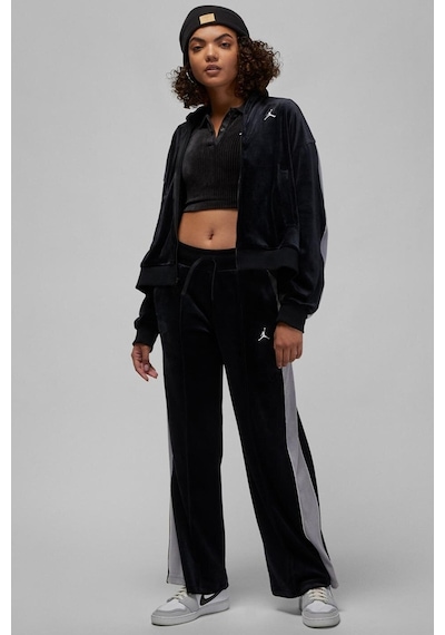 Nike Jordan Flight Full Zıp Velaur Womens Sweatshirt Oversize Kadife Kadın Sweatshirt Siyah Siyah