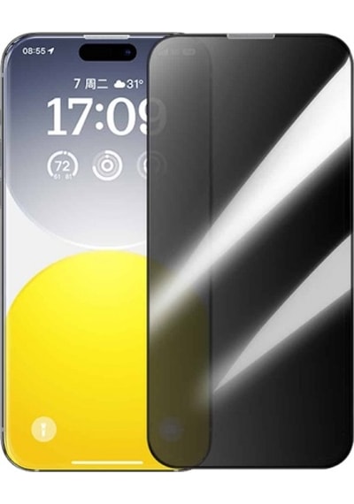 Baseus Crystal Apple iPhone 15 Uyumlu Privacy Full Koruma Cam Ekran Koruyucu