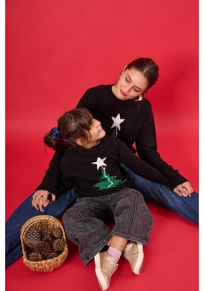 Peraluna Happy Times Çam Ağacı Desenli Unisex Yılbaşı Kazağı - Siyah/yeşil Siyah/yeşil Siyah - Yeşil