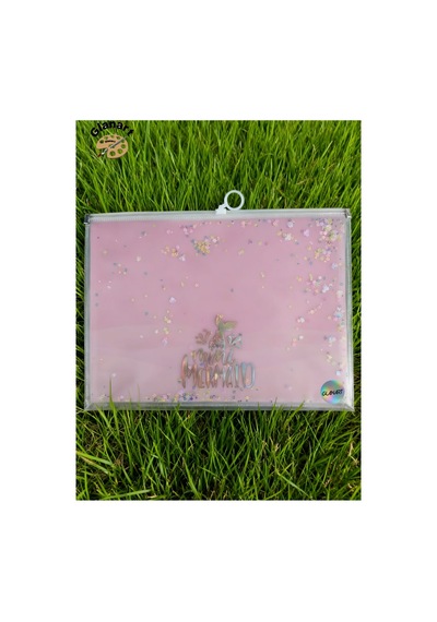 Sunum Proje Dosyası Klips Fermuarlı A4 Boy Ödev Dosyası Simli Pullu Açık Pembe 32,5x24,5 Cm 1 Adet