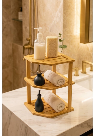 Makri Home Bambu 3 Katlı Mutfak & Banyo, Mutfak Düzenleyici Organizer, 23 Cm 25 Cm 25 Cm Ahşap