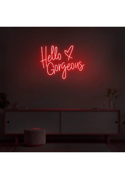 Hello Gorgeous Yazılı Ve Şekilli Neon Tabela Kırmızı