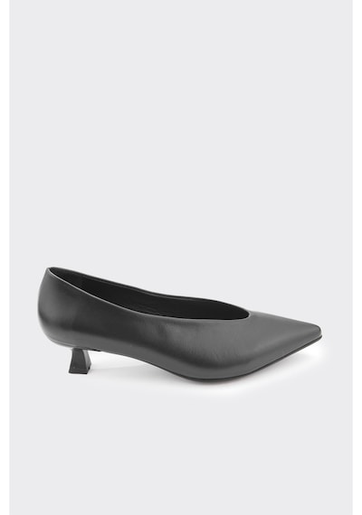 Derinet Hakiki Deri Kısa Topuklu Kadın Stiletto Siyah Siyah