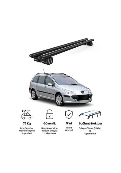 Pençe Peugeot 307 Sw 2001-2008 Uyumlu Siyah Ara Atkı Port Bagaj Tavan Barı
