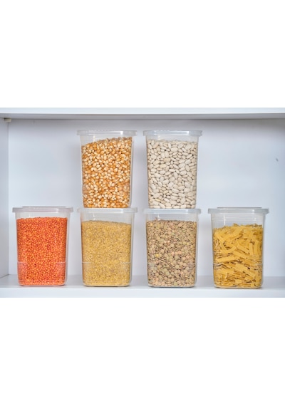 Superpup 12'li Kendinden Kapaklı Kare Saklama Kabı Seti Erzak, Baharat Seti 1150 Ml Beyaz - Şeffaf