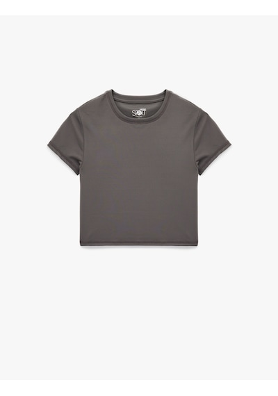 Koton Slim Fit Kısa Kollu Bisiklet Yaka Crop Spor Tişört Antrasit 6wak10179nk Antrasit
