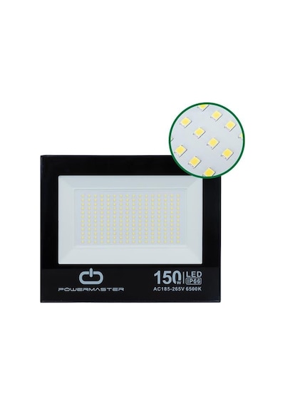 Powermaster Pm-22586 150 Watt - 220 Volt 6500k Ip66 150 Işık Açısı Siyah Slim Kasa Beyaz Led Projektör Beyaz