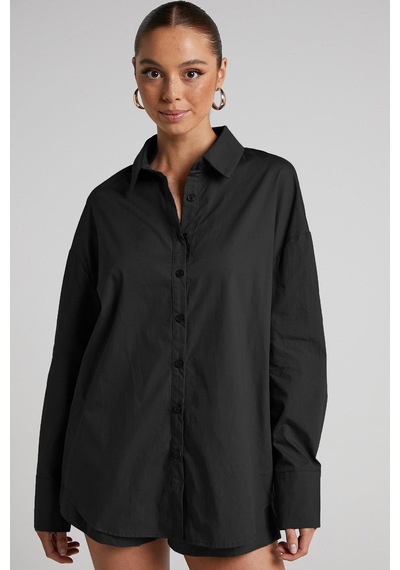 Seeh Siyah Oversize Basic Kadın Gömlek Sh268