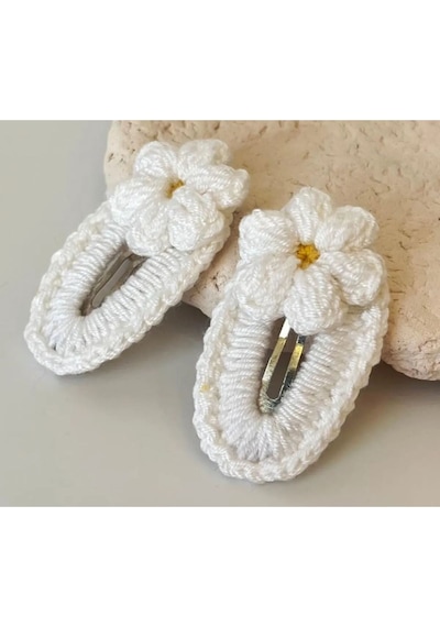 Amigurumi Örgü Çocuk Çiçek Toka Beyaz Tek Ebat Çok Renkli