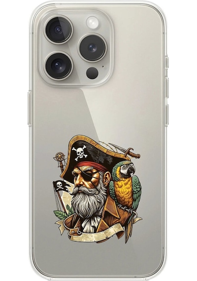 Apple Uyumlu iPhone 15 Pro Max Şeffaf Kılıf Pirate 3 Tasarımlı