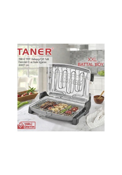 Taner Kebapçı XXL Battal Boy Çift Telli Elektrikli Et Ve Balık Izgarası 44 x 27 CM 1450 W