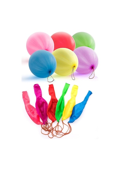 Lastikli Balon Zıpzıp 30 Adet İpli Balon Lateks Büyük Balon Punch Panç Renkli Balon Çok Renkli