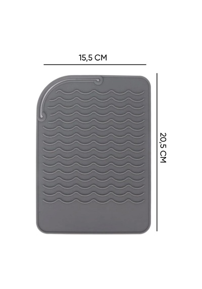 Gri Silikon Isıya Dayanıklı Mat Kaymaz Saç Maşası Düzleştirici Altlığı Çok Amaçlı 21x16 Cm